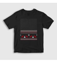 Presmono Unisex Çocuk Siyah Pattern Desen Geyik Yılbaşı T-Shirt 364872tt