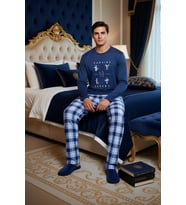 Erkek Kareli Pamuk Pijama Takımı Bisiklet Yaka Uzun Kollu Fonksiyonel Dayanıklı Kaliteli Şık
