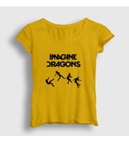 Presmono Kadın Sarı World Imagine Dragons T-Shirt 83090tt (Sarı)