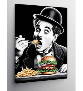 Kanvas Tablo Hamburger Yiyen Charlie Chaplin