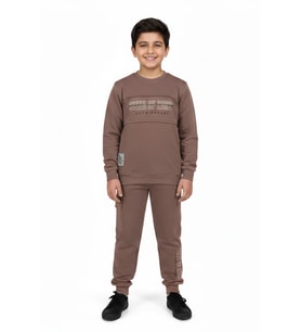 Erkek Çocuk Önü Baskılı Sweatshirt Ve Eşofman Alt Takım BGL-ST05248 (Vizon)