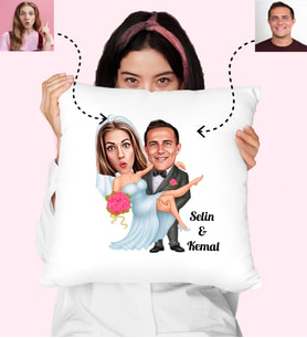Karikatürlü Gelin Damat Özel Kişiye Özel Yastık