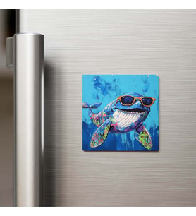 Whale - Balina - Güneş Gözlüklü Style - Buzdolap Magneti - 9x9 Cm