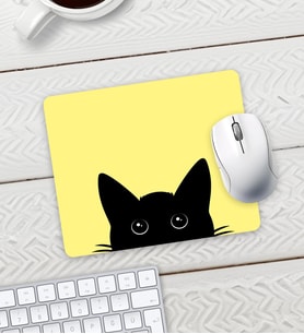 Sarı Renk Kedi Baskılı Mouse Pad 23x19cm Fare Altlığı Kaydırmaz Taban