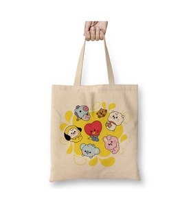 Bts Kpop Adorable Characters Beyaz Bez Çanta Uzun Saplı Alışveriş Çantası Plaj Çantası