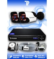 PICAM 2 Kameralı Panda 2 Dış Kamera Set 100 GB HDD Full HD Gece Görüşlü Güvenlik Kamerası Sistemi