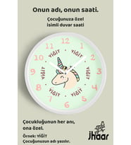 İsme Özel Unicorn Çocuk Odası Duvar Saati Orta Boy 30 cm Beyaz Camlı Sessiz