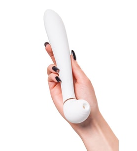 ETSMagaza Flovetta Vakum stimülasyonlu vibratör Jasmine, silikon, beyaz, 23 cm