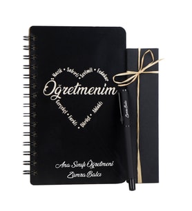 Öğretmen Tasarımlı Kişiye Özel Ahşap Defter ve Rubber Kalem Seti