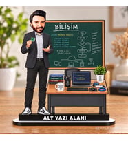 Kişiye Özel Erkek Bilişim Öğretmeni Karikatürlü 18 cm MDF Masaüstü Biblo - Öğretmen Hediyesi Öğretmene Özel Hediye