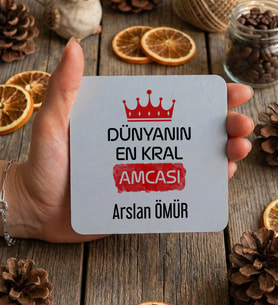 Kişiye Özel En Kral Amca Bardak Altlığı Babalar Günü Hediyesi (Beyaz)