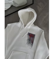 Uzun Kol Kapşonlu Ön Ve Arka Baskılı SweatShirt - Beyaz