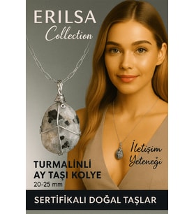 Sertifikalı Gümüş Tel Sargılı Doğal Turmalinli Ay Taşı Kolye – 25-30 mm Sezgi ve Denge Taşı (Çok Renkli)