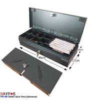 12V Flip Top Para Çekmecesi Anahtardan ve Pos Bağlantılı Üstü Açılır Metal Para Kasası 46x17x10cm