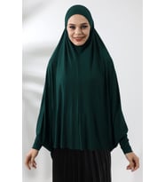 Zümrüt Yeşili Hazır Pratik Sultanbaş Tesettür Kollu Penye Sufle Eşarp Hijab