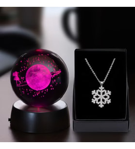 Satürn Işıklı Cam Küre 8cm*6cm Kar Tanesi Kolye Hediyeli
