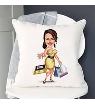 Kişiye Özel Alışveriş Delisi Kadın Karikatürlü Yastık