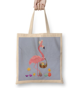 Pretty Easter Flamingo With Easter Basket Bez Çanta Uzun Saplı