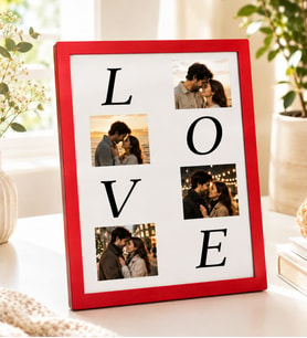 Kişiye Özel Masaüstü Kırmızı Love Tasarımlı 4 Fotoğraflı Ahşap Mdf Resimli Kolaj Çerçeve