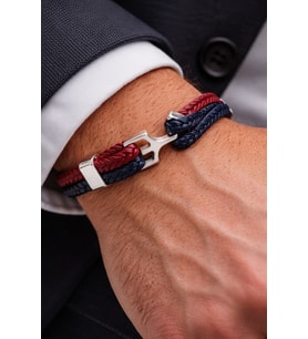 Crimson Navy Knot – Hakiki Deri Örgü Çelik Detay Erkek Bileklik-50-672