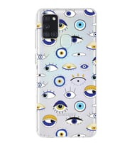 PrintiFy Samsung Galaxy A21s ile Uyumlu 1mm Slim Fit Nazar Boncuğu 2 Baskılı Şeffaf  Kılıf