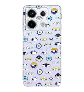 PrintiFy Xiaomi Redmi Note 13 Pro 5G ile Uyumlu Nazar Boncuğu 2  Kamera Korumalı Şeffaf  Kılıf