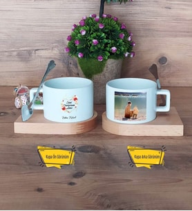Anneye Doğum Günü Hediyesi Kupa Bardak Ahşap Altlıklı Kısa Fotoğraflı Anneler Günü Hediyesi