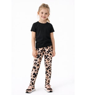 Kız Çocuk Fitilli Tayt Leopar BGL-ST05205 (Pudra)