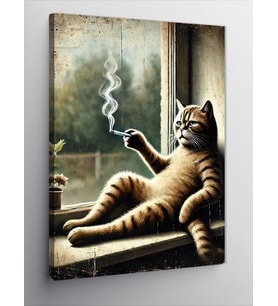 Kanvas Tablo Sigara İçen Kedi
