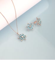 925 Ayar Gümüş Aquamarine Taşlı Nergis Çiçeği Kolye Küpe Set