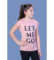 Toontoy Kız Çocuk Let Me Go Baskılı Tişört (Pudra)