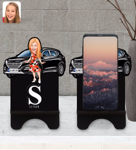 BK Gift Kişiye Özel Plakalı Kadın Hyundai Tucson Karikatürlü Ahşap Biblo Telefon Standı-2