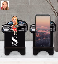 BK Gift Kişiye Özel Plakalı Kadın Hyundai Tucson Karikatürlü Ahşap Biblo Telefon Standı-2