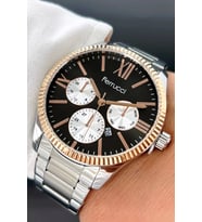 Ferrucci Takvim Özellikli Rose Gold Çelik Kasa, Gümüş Çelik Kordon Erkek Kol Saati zmfer065
