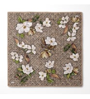 Çiçek Desenli Twill İpek Eşarp-0942 (Siyah-Gold)
