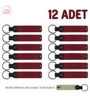 Şirket Etkinliklerinde Hediyelik, 12'li Set, İsim Yazılı Deri Anahtarlık, Kırmızı & Sütlü Kahve
