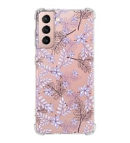 Samsung Galaxy S21  Köşe Korumalı Antişok Kapak Floral Lila Tasarımlı Şeffaf  Kılıf