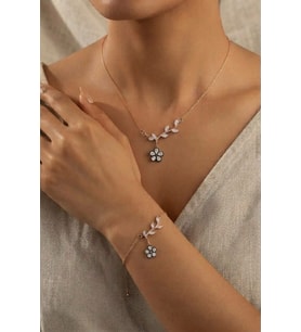 925 Ayar Gümüş Zarif Elmas Lotus Kolye Bileklik Set