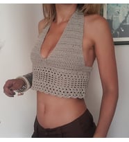 Bej Örgü Marlyn Croptop (Kahverengi)