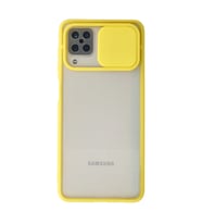 Samsung Galaxy A12 Kılıf Palm Buzlu Kamera Sürgülü Silikon - Sarı