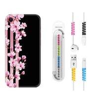 Apple iPhone 5 6 7 8 Plus Se XR Kılıf Kablo Koruma Spiral Silikon Pink Flowers 3 1393