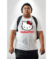 Hello Kitty Beyaz Büyük Beden Kadın Erkek Ünisex  Basic Ön Baskılı Tişört