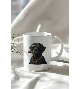 Potcat Köpek Figürlü 330ml Baskılı Beyaz Seramik Kupa Bardak