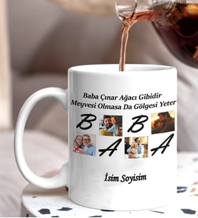 Kişiye Özel 4 Fotoğraflı BABA Tasarımlı Kupaa Bardakk