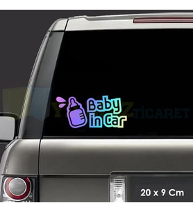 Biberon Arabada Bebek Var Hologram Araba Oto Sticker Yapıştırma Çıkartma Etiket 20 x 9 Cm