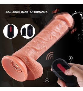 ETSMagaza Uzaktan Kumandalı Su Fışkırtmalı Vantuzlu Realistik Dildo Penis 21,5 cm