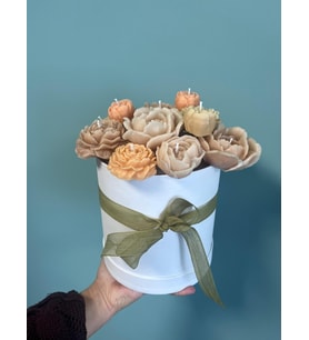 El Yapımı Buket Mum (Kahverengi-Beyaz)