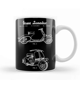 Vespa Scooter Patent White Kupa Bardak Porselen