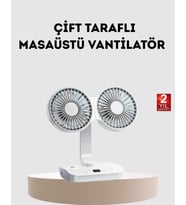Kablosuz USB Şarjlı 720° Döner Masaüstü Fan – Çift Taraflı Serinlik ve Gece Lambası