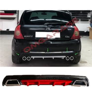 Renault Clio Mk2 HB Kırmızı Difüzör Çiftli Kare Egzoz Görünümlü D Tip Difizör 1998-2005
